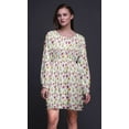 thumbnail image 3 of Bimba White Lily & Lotus Floral Button Down Midi Dress Women Tunic Long Sleeve Smocked Top-Small, 3 of 7