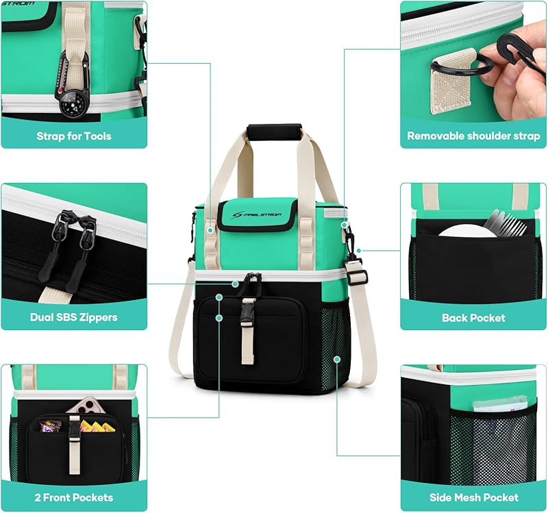 Maelstrom Lunch Box for Women, 20L Insulated Lunch Bag Men, Leakproof Double Deck Cooler Bag, Soft Lunch Cooler with Quick Access Flip-Top Lid for Work, Beach,Travel, Camping