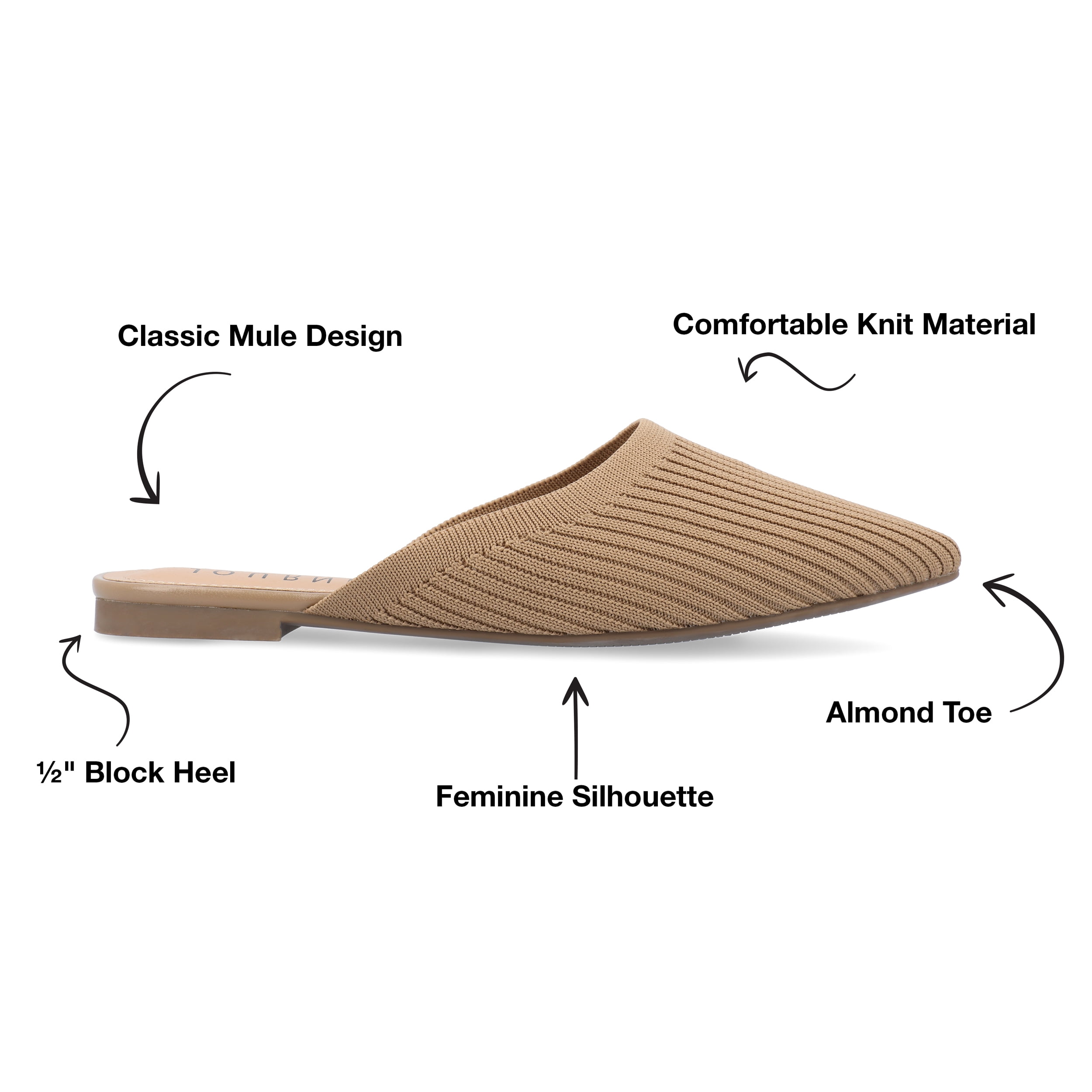 Journee Womens Aniee Slip On Almond Toe Mule Flats, Widths Available