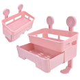 thumbnail image 2 of Estante de baño de doble capa, caja de papel higiénico, estante de almacenamiento para cocina y baño sin perforaciones (rosa), 2 of 14