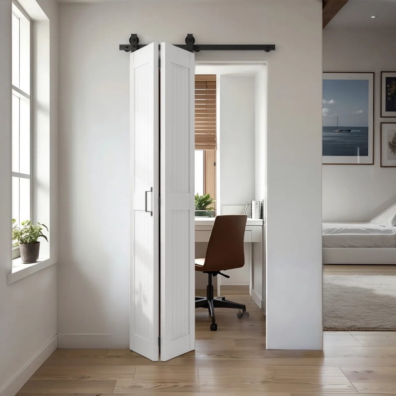 Easy4Home 28"x84" Bifold Barn Door Waterproof PVC Coated with 32"Track and Hardware Kit