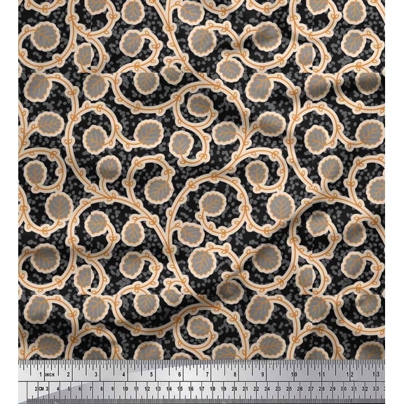 Soimoi Cotton Duck Fabric Artistic Leaves Print Sewing Fabric Yard 42 Inch Wide