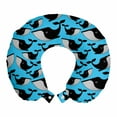 thumbnail image 1 of Animal Travel Pillow Neck Rest, Cartoon Illustration of Whales Underwater Creature Continuous, Memory Foam Traveling Accessory Airplane and Car, 12", Sky Blue Charcoal Grey, by Ambesonne, 1 of 2
