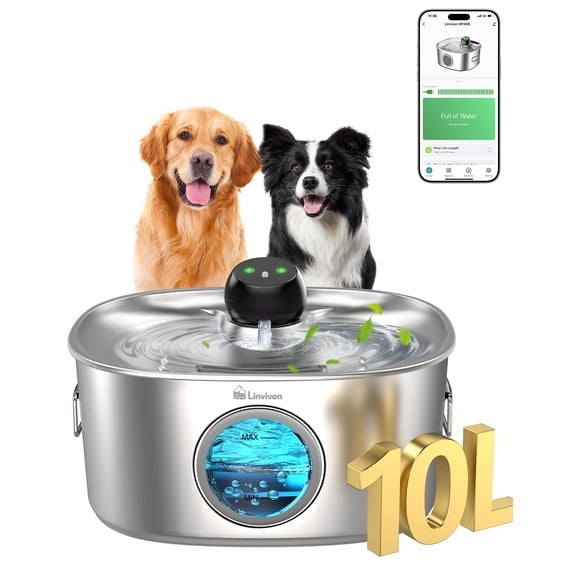 Dispensador de agua para perros Linvivon, 10 litros, con filtro APP y WiFi, 5