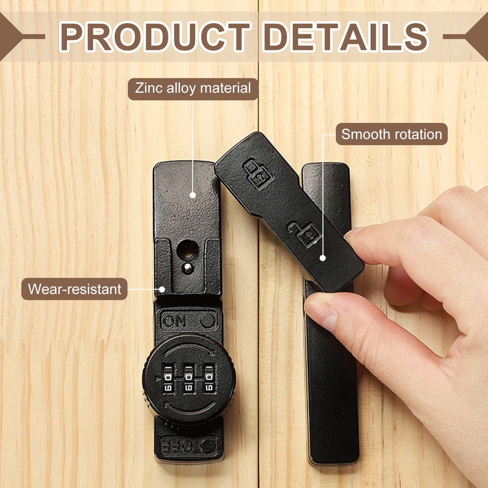 Uxcell 180 Degree Flip Sliding Barn Door Lock Mechanical Keyless 3 Digit Password Combination Lock for Sliding Door Windows Cabinets, White