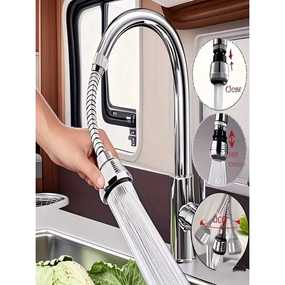 360° Rotating Kitchen Faucet Spray Head, High Pressure Anti-Splash Extender for RV & Home Sink, Silver, 1 Pack
