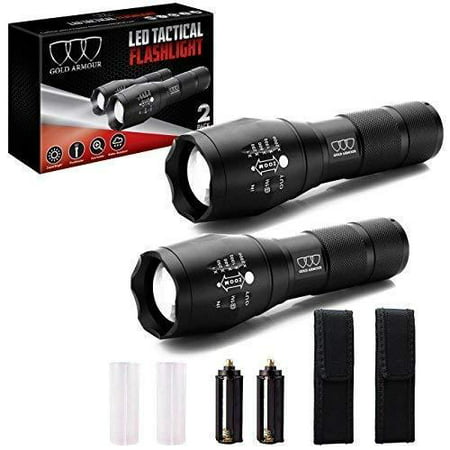 2 PACK LED Tactical Flashlight - High Lumen, Zoomable, 5 Modes, Water Resistant, Handheld Light with Holster - Best Camping, Outdoor, Emergency, Hurricane Everyday Flashlights (2Pack A1000) 2Pack (Best Ak 47 Tactical Stock Set)
