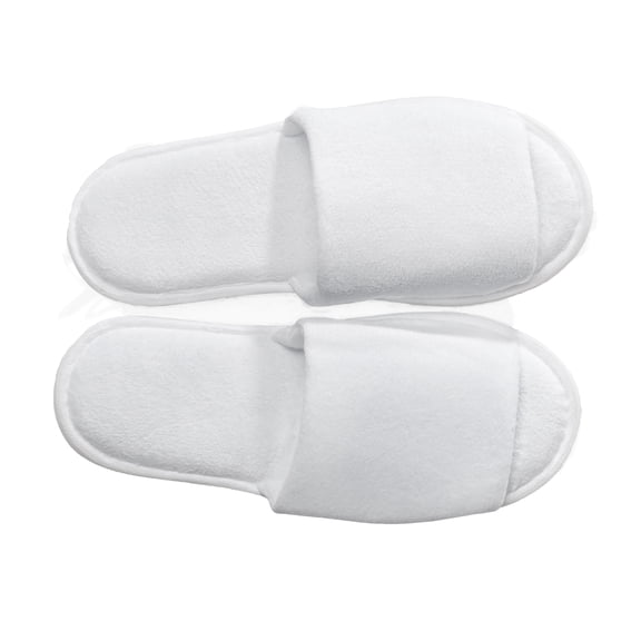 White Open Toe Adult Velour Slippers - 6 pack