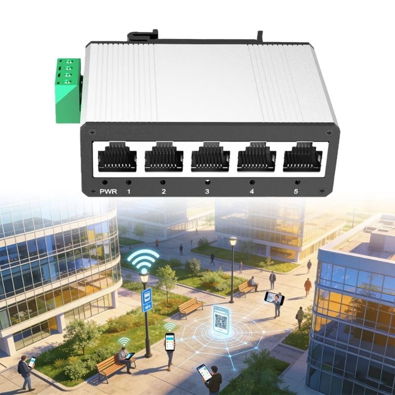 CEORPER 5 Port Mini Ethernet Switcher Aluminum Case DIN Rail Installation Design