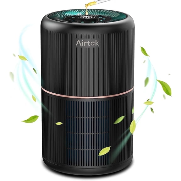 AIRTOK Air Purifier for Large Rooms, 534 Sq.ft, HEPA Air Cleaner for Smoke, Mold, Pet Hair, Dust, Pollen, AP0601 Black