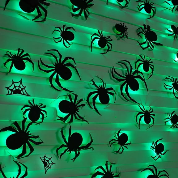 36 Pcs LED Halloween 3D Spider Decorations Wall Stickers,9 Different Size Removable PVC Wall Sticker for Indoor Home Window Decor Party Supplies