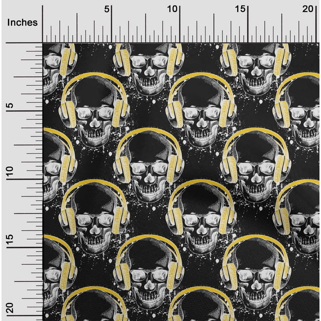 oneOone Rayon Yellow Fabric Skull Sewing Material Print Fabric By The Yard 56 Inch Wide