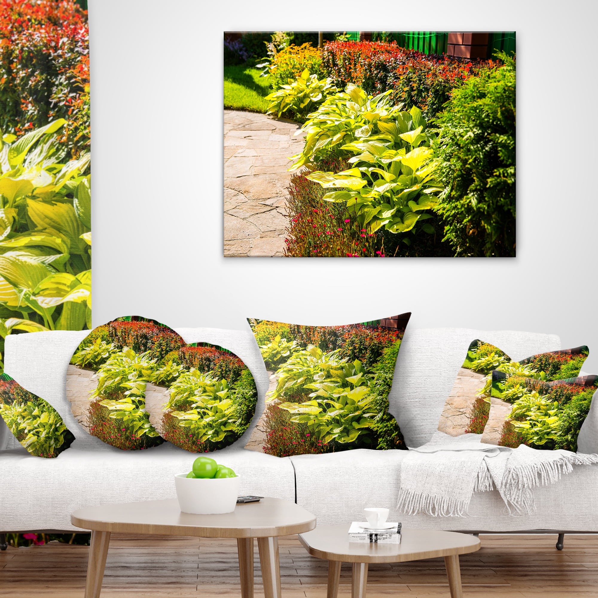 Designart Modern Green Garden Design - Landscape Printed Throw Pillow - 16x16