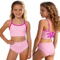 thumbnail image 2 of HAJWOH Bathing Suits for Girls Fashion Summer Teen Tankini Swimsuit Two Piece Adjustable Strap Cut Out Color Block Swimwear, 2 of 6