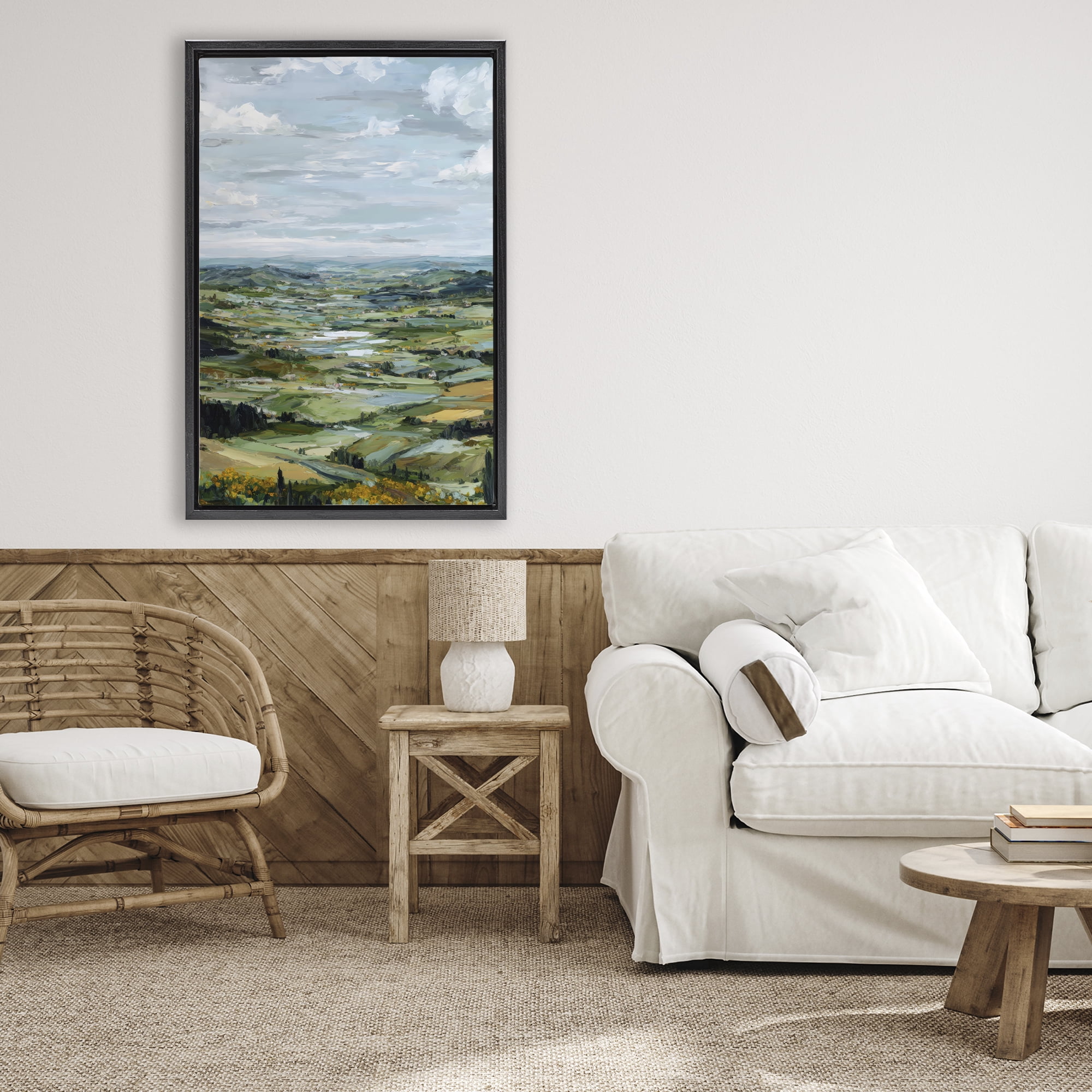 Stupell Industries Valley Living with Verdant Hills Black Framed Floater Canvas Wall Art, design by Petal Prints Design