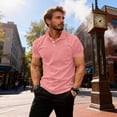 thumbnail image 6 of Polo Shirts For Men Men's Fashion Solid Color Short Sleeve Casual Cotton Golf Shirt with Pocket Breathable Polo for Spring Summer and Office Wear Men's Clothing Pink S, 6 of 6
