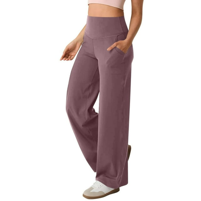 VINUSLI Womens Tall Scrub Pants Wide Straight Leg High Waisted Workout Sweatpant Tummy Control Stretchy Bootcut Solid Pull On Pant Watermelon Red,XL
