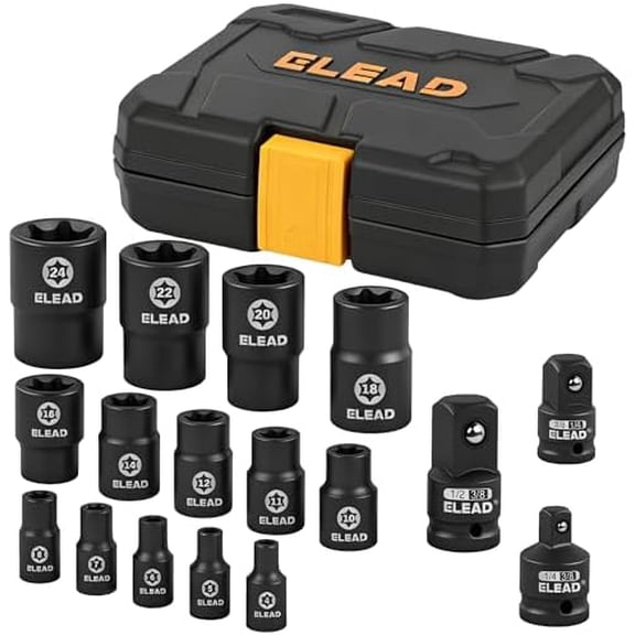 17-Piece Inverted E-Torx Socket Set - Premium Impact Cr-V Steel E4 - E24 Star Female Sockets for Impact Wrench 1/2 3/8 1/4 Drive Precision Torque Kit with Storage Case$$Tools & Hardware Other