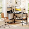 thumbnail image 4 of Costway 48" Computer Desk with Power Outlets, Storage Shelves, Headphone Hook for Gaming Black, 4 of 10