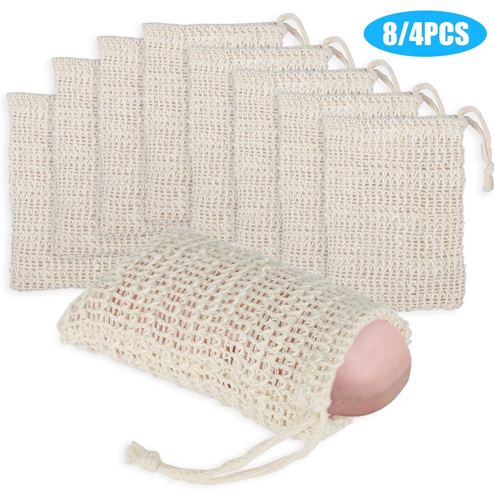 8/4Pcs Soap Bags, Natural Pouch Soap Savers, TSV Hand Made Mesh Soap