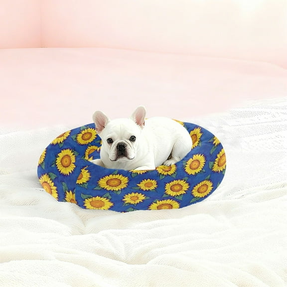 Iauyy Pet Couch Donut Cat Bed for Indoor Cats/Small Dogs Washable & Machine with Non-slip Bottom Calming Cat Furniture, Covered with Sunflowers (XS)