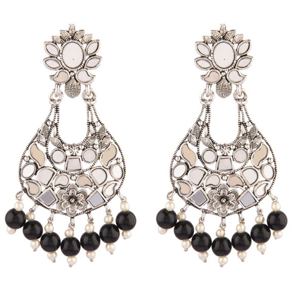 Efulgenz Crystal CZ Rhinestone Boho Earrings Geometric Round Dangle Statement Earring Set for Women , Black