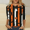 thumbnail image 2 of aohooy Halloween Tee Shirts for Women Plus Size 3/4 Sleeves Fall Shirts Halloween Theme Graphic Tees Tops Vacation Shirts Crewneck Pullover 2025 Multicolor,S, 2 of 5