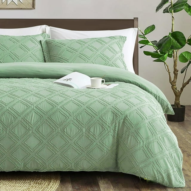 Maple&Stone Queen Duvet Cover Set Pieces Textu Tufted Boho Bedding Sets Zipper Closure Design with Ties Duvet Cover + Pillow Shams Comforter NOT Included ( Queen Siz