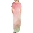 thumbnail image 5 of Women Summer Casual T-Shirt Dress Crewneck Sundress Aline Flowy Maxi Long Beach Dress Vacation Outfits Pink XXL, 5 of 5