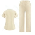 thumbnail image 4 of Scrubs for Women Set Stretch Fit Scrub Top & Jogger V-Neck Pants Medical Nurse Uniforms Set Multi Pocket 2025 Beige S, 4 of 4
