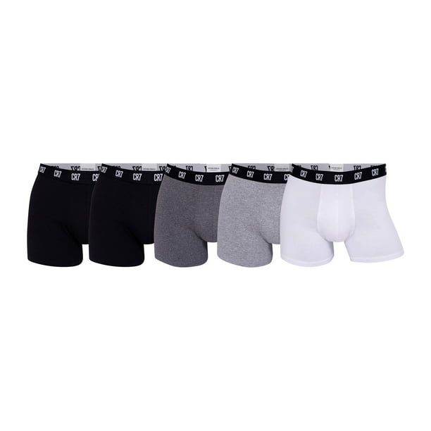 CR7 Hombre Calzoncillos, Paquete de 5 - Trunks, Algodón Orgánico elástico Negro/Gris/Blanco M (Medium)