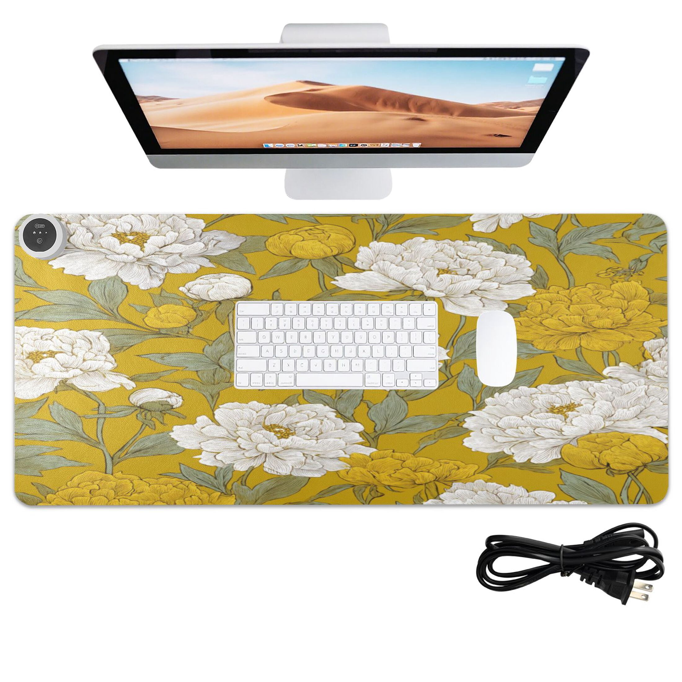 Large Heated Desk Mat Mouse Pad 31.5"x13"PU Leather Graphene Heating Desk Warmer with 3 Temperature Settings 110V US Plug Non-Slip Warm Pad for Home, Office, and Gaming Orchids Of The Retro Era