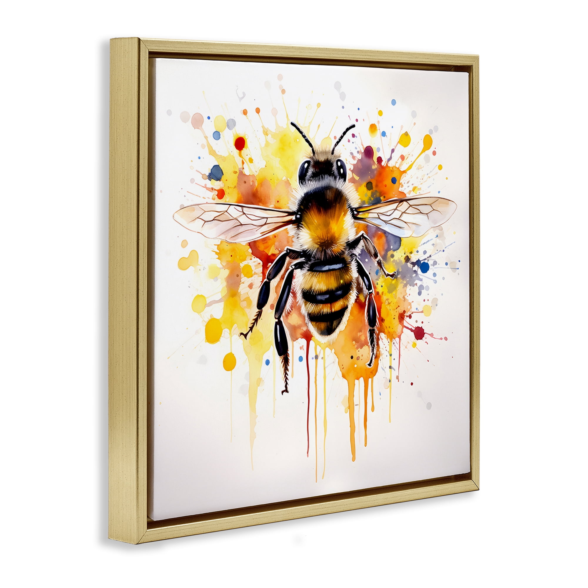 Stupell Industries Watercolor Style Bee Animals & Insects Painting Gold Floater Framed Canvas Art Print Wall Art, 25 x 25