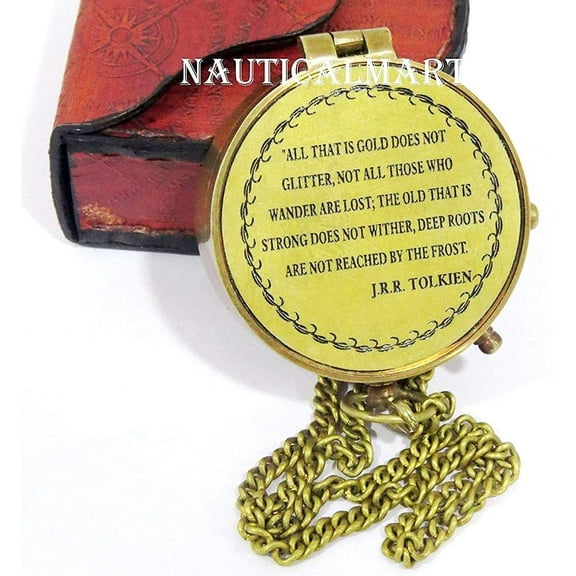 NauticalMart Brass Compass (All That is Gold Does NOT Glitter/Inspirational Gift/Directional Magnetic Compass for Navigation/Pocket Compass for Camping, Hiking, Touring