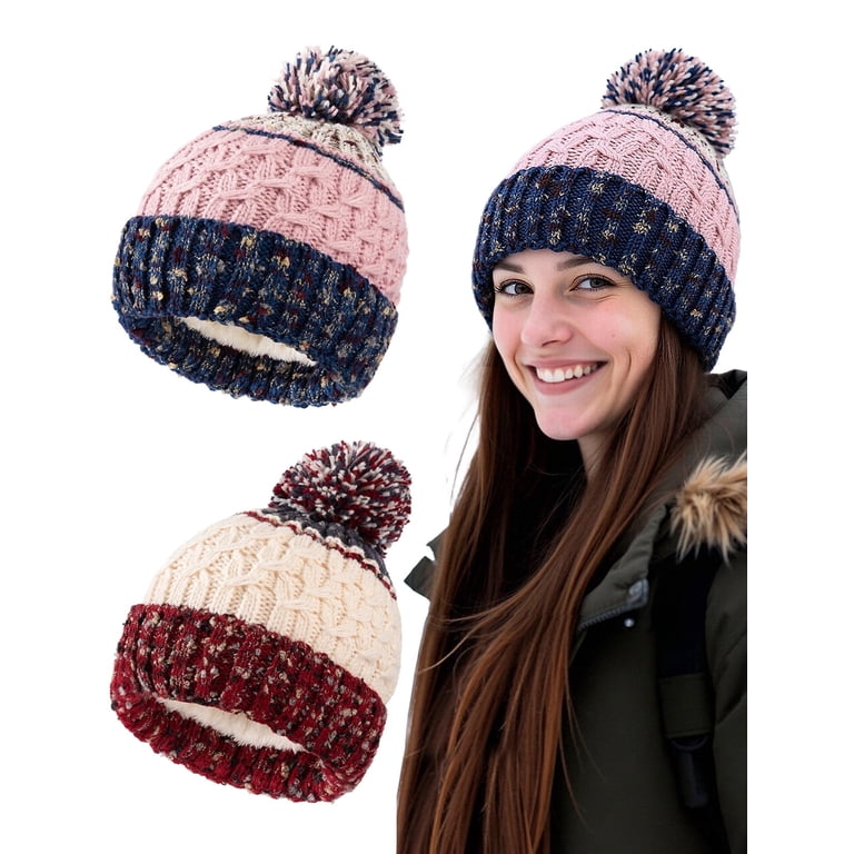 Women's Knit Beanie with Fleece Lining and Pom Pom photo 1