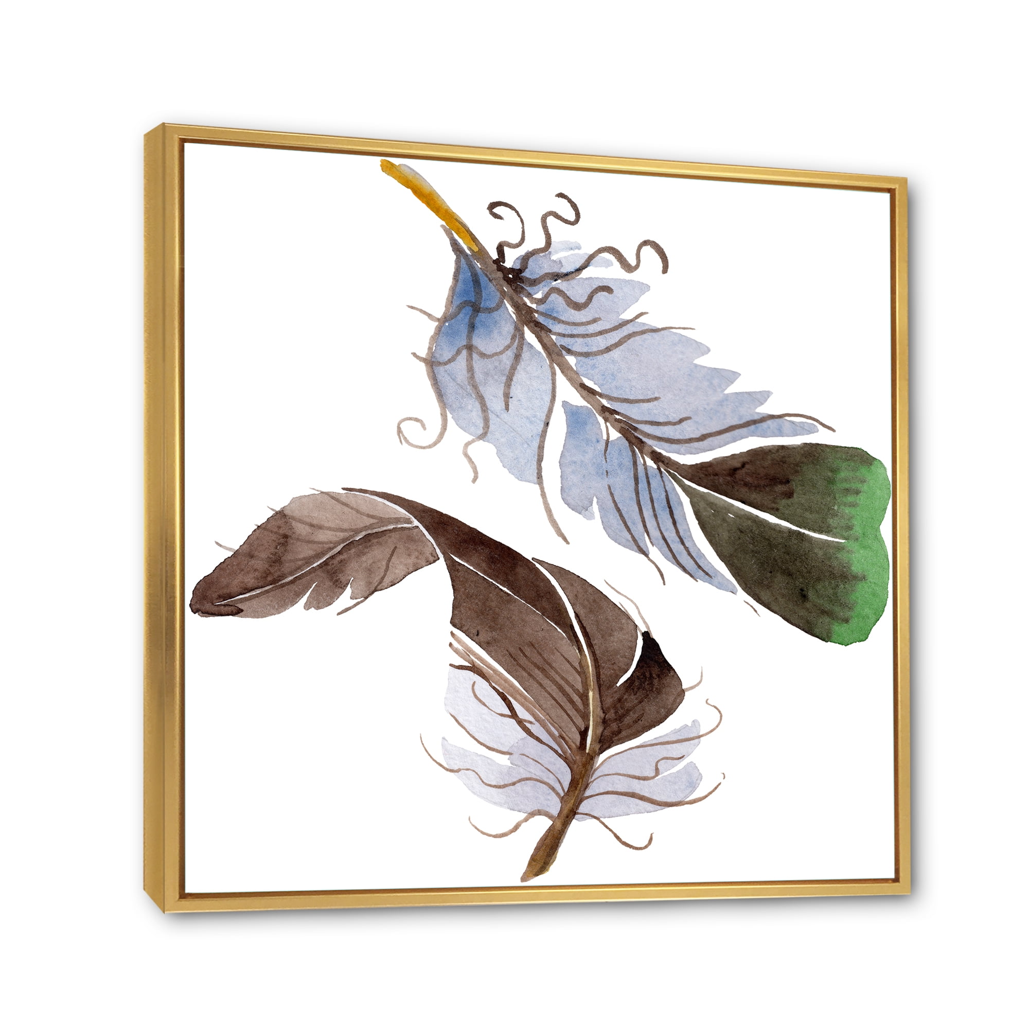 Abstract Green Bird Feather From Wing 30 in x 30 in Framed Painting Canvas Art Print, by Designart
