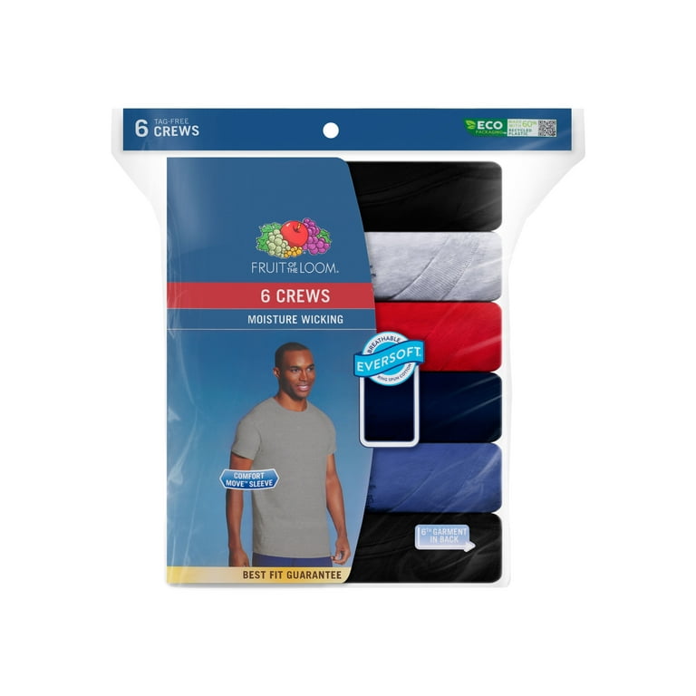 Fruit of the Loom Men s Crew Neck Undershirts Soft Comfortable 6 Pack Assorted Colors Walmart