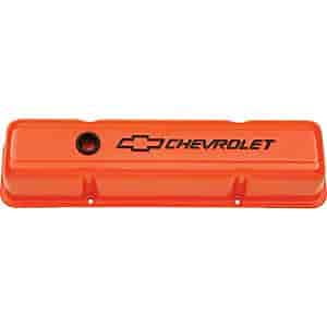 Proform 141-784 Valve Covers Stamped Steel Tall Orange with Bowtie Logo Fits select: 1967-1986 CHEVROLET CAMARO, 1969-1986 CHEVROLET C10