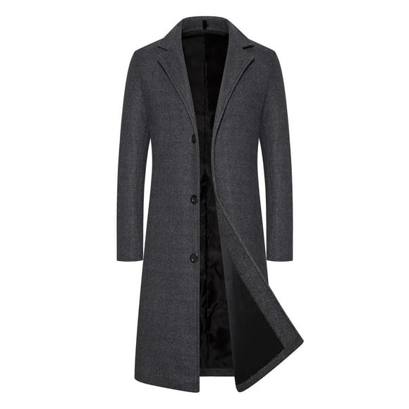 Men's Classic Wool Blend Windbreaker Coat, Mid-Length Thick Warm Winter Overcoat with Stand Collar, Slim Fit Water Resistant Jacket for Big & Tall Sizes, Machine Washable