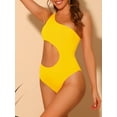 thumbnail image 2 of DARING DIVA One Shoulder Asymmetric Cutout Swimsuit Bathing Suit XS Yellow, 2 of 6