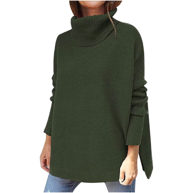 EGNMCR Chandail Col Roulé pour Femmes, Pulls pour Femmes Chandail Col Roulé d'Hiver Uni Manches Ourlet Tricot Hauts Chandail pour Femmes