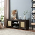 thumbnail image 3 of Segamrt TV Stand for 70-Inch TV, Rustic Media Console Storage Cabinet with 2 Rattan Door Cabinet, Farmhouse Entertainment Center with 2 Storage Shelves for Living Room Bedroom, Espresso, 3 of 9