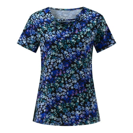 

Tie Dye Working Uniform Women Shirt Cotton Short Sleeve Casual Stylish Top shirts Scrubs Top Working Uniform Nurses
