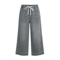 thumbnail image 3 of Women's High Waist Jeans, Wide Leg Cropped Jeans, Stretch Denim Trousers with Side Pockets, Casual Straight Leg Ankle Jeans for Daily Wear, Work, and Relaxed Outfits-Dark Gray, 3 of 6
