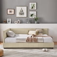 thumbnail image 4 of Harper & Bright Designs Full Size Upholstered Daybed Frame with Backrest and Armrests, Velvet L Shaped Corner Sofa Bed for Bedroom Living Room, Beige, 4 of 12