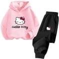 thumbnail image 5 of Conjunto de sudadera con capucha de Hello Kitty Kawaii para niñas, sudaderas con capucha de anime, pantalones, 2 piezas, chándales de dibujos animados para niños y adolescentes, ropa para niños pequeñ, 5 of 5