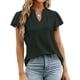 thumbnail image 1 of Camisa con ojales para mujer, volantes, manga corta, ribete con volantes, cuello en V, Color puro, camisa para mujer, Top para primavera y verano, negro XL, 1 of 6