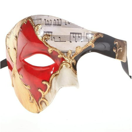 Men Phantom Of The Opera Half Face Masquerade Mask Red and Gold Musical