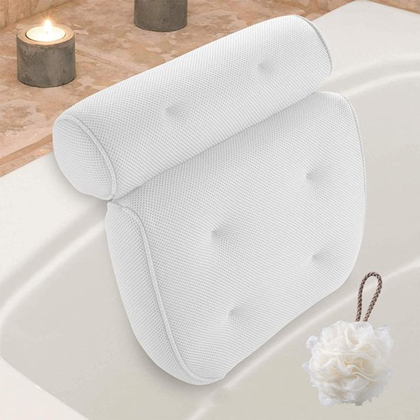 ATT Hardware White Bath Pillow for Bathtub, Adult Bath Cushion for Tub