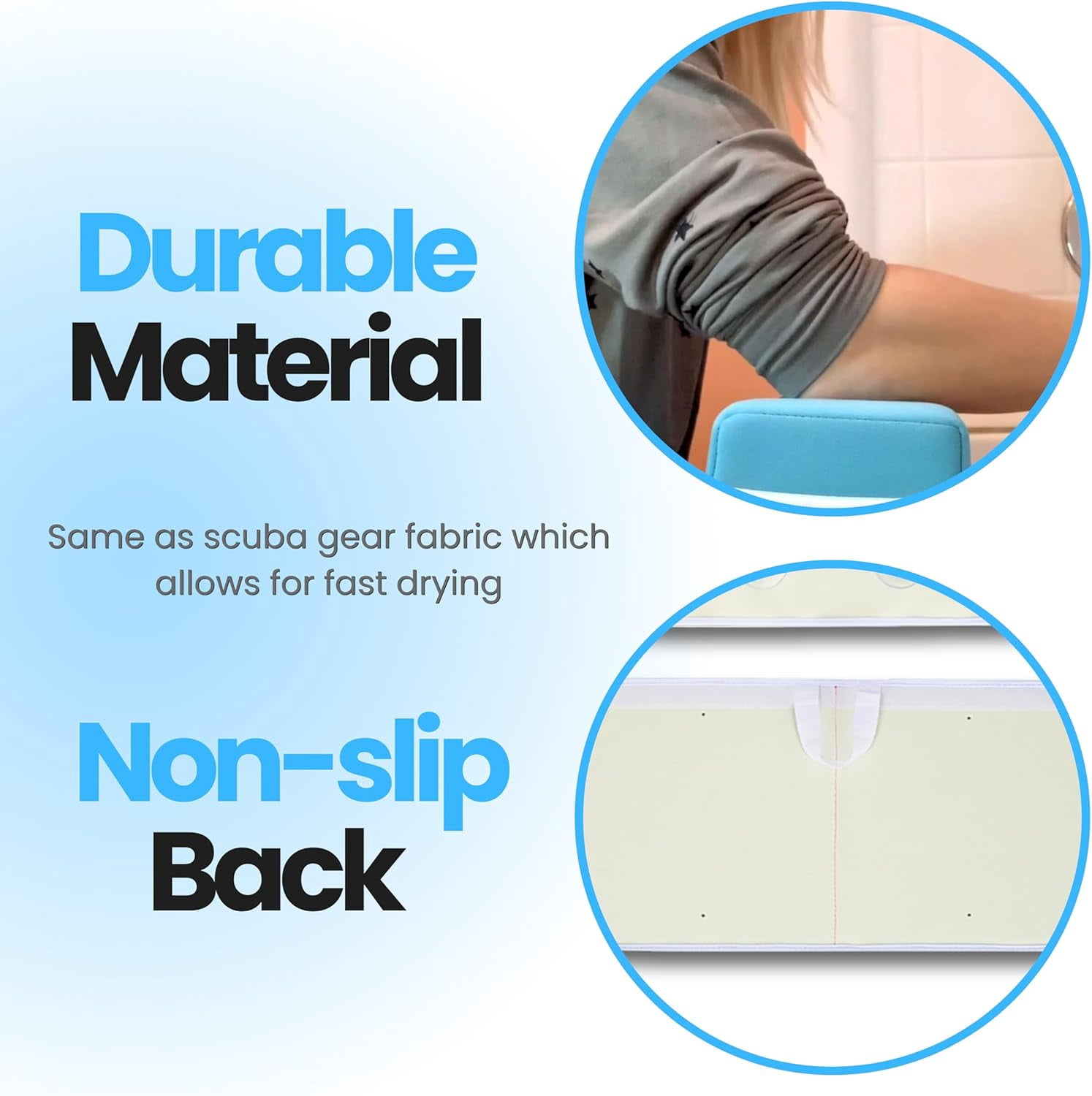 Bath Kneeler –8 Suction Cups & 1.5" Padding.Certified Non Toxic Bath Kneeling Pad for Bath Tub & 5 Bath Organizer. Fast Dry Baby Bath Kneeler and Elbow Rest Pad Set by -Blue